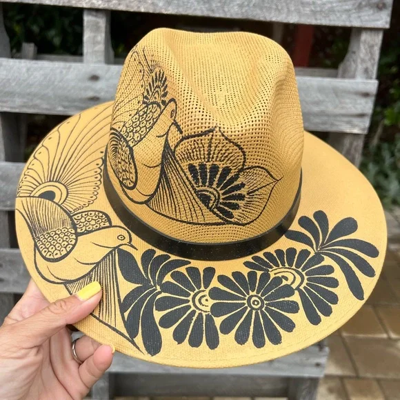 🆕 Hand-Painted Mexican Panama fedora sun Hat – Size M, Artisan One-of-a-Kind - Picture 5 of 8